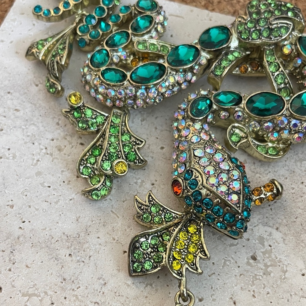 Heidi Daus Green Crystal Statement Necklace Teardrop - Picture 3 of 8